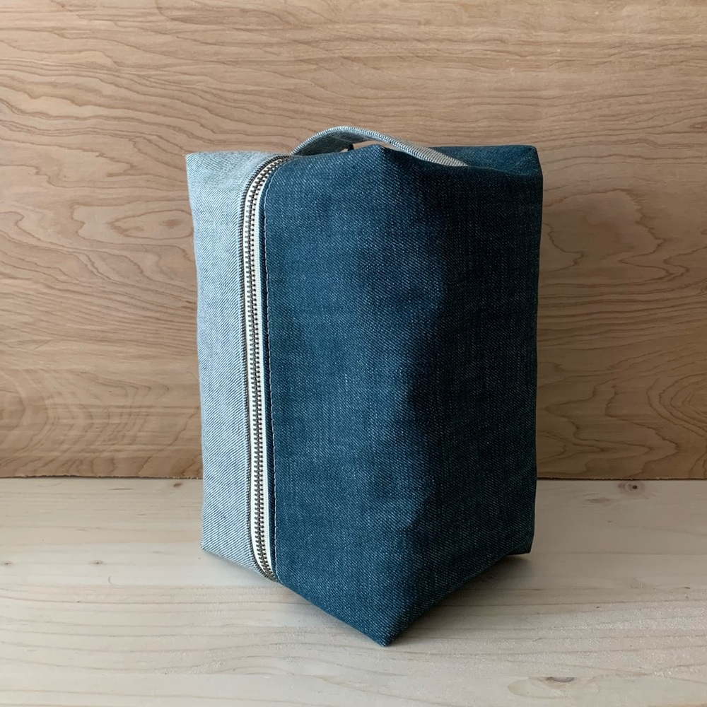 Two-Tone Denim Makeup Case, Handmade - Picture 2 of 5